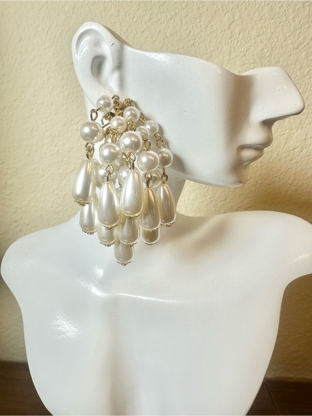 Elegant Pearl Cluster Drop Earrings - Gold Tone